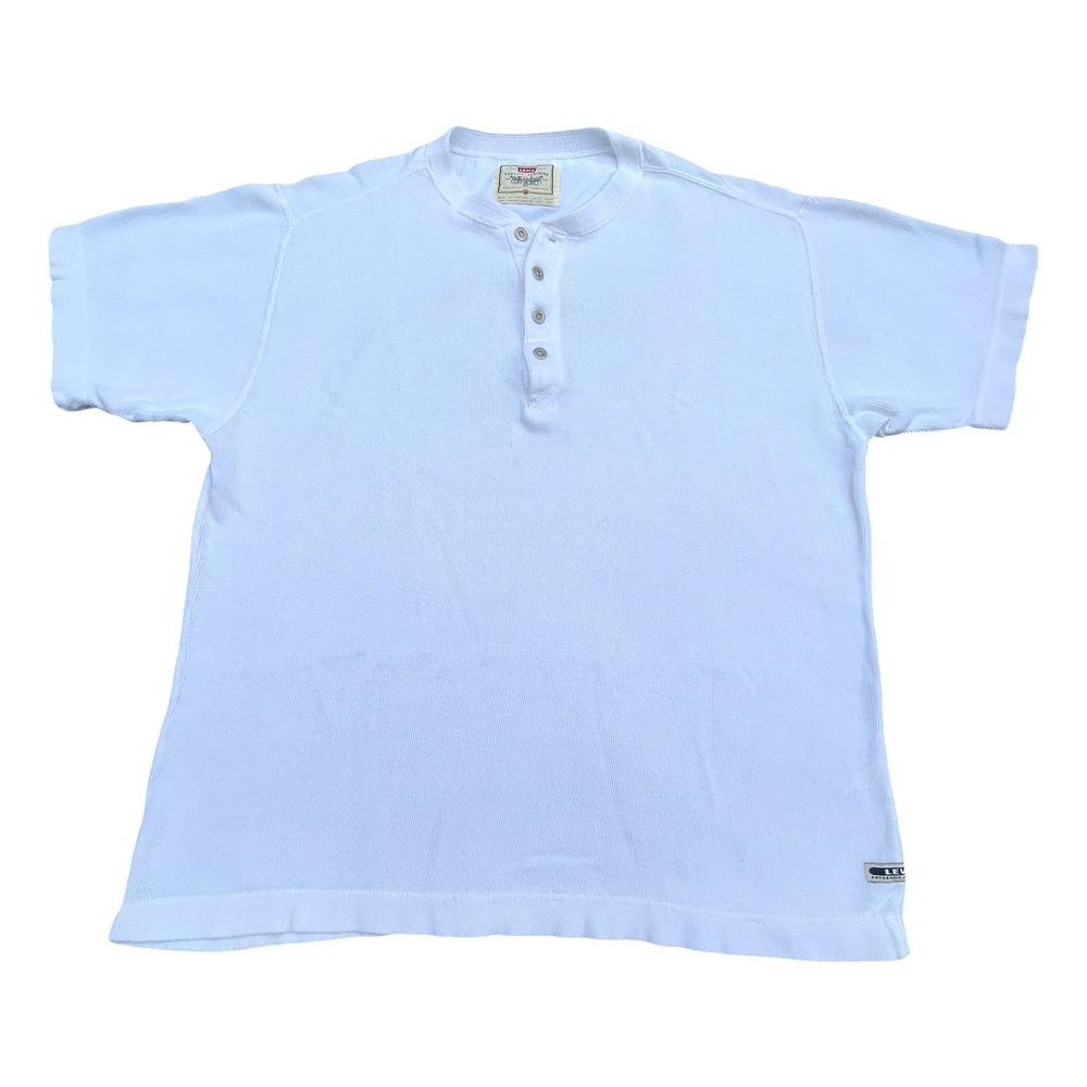 Levi's S/S Henley Ribbed Knit Shirt Men M Off-White 4-Button Very Clean!